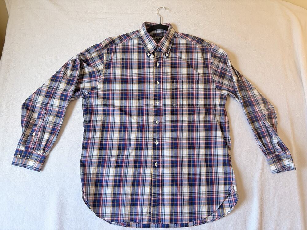 Brooks Brothers CountryClub Shirt Size L Blue Plaid Made USA